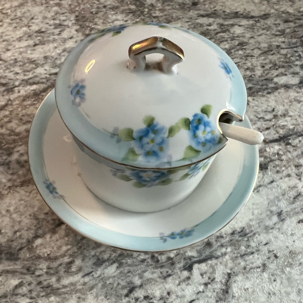 Noritake Vintage Floral Porcelain Sugar Dish with Lid and Spoon